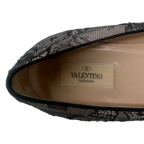 Valentino Garavani Caviar Crystal Lace Smoking Slippers Loafers Flats Size 10 - Picture 11 of 13